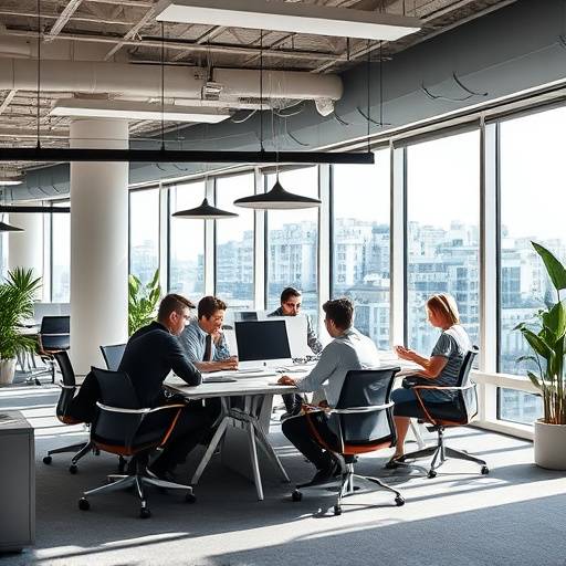 Een sfeervolle foto van het moderne kantoor van Innovatie Studio in Rotterdam, met werkende teamleden.